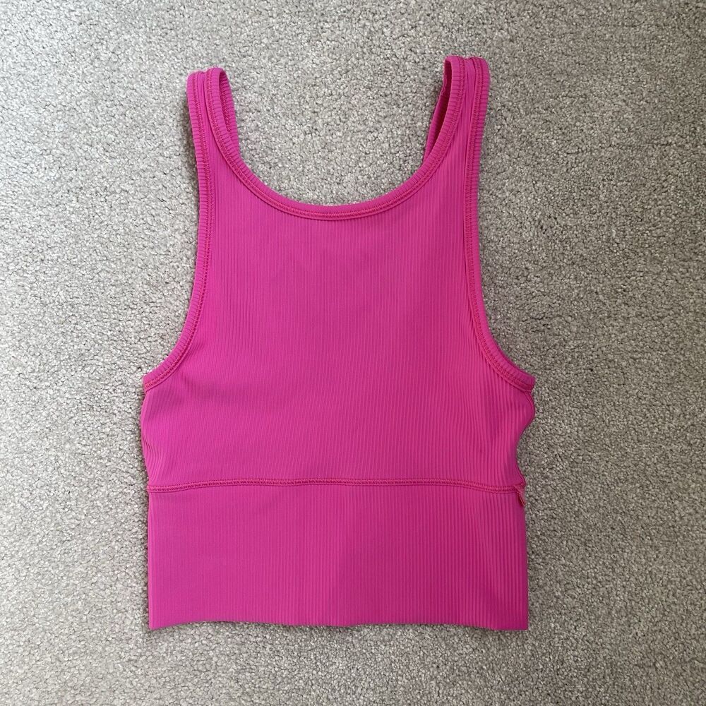Lululemon Power Pivot Ribbed Crop Tank Top Sonic Pink Athletic Size XS/S